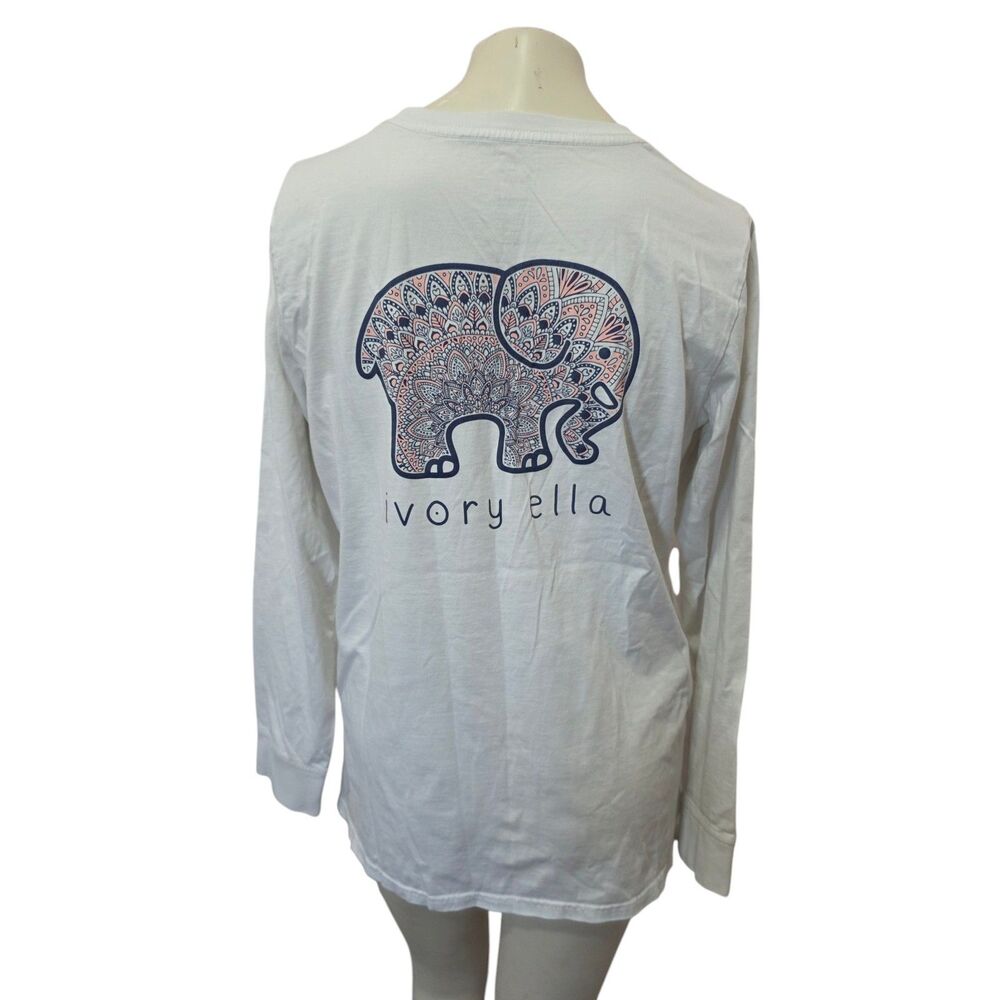 Ivory Ella Elephant Graphic Long Sleeve Tee White Organic Cotton Shirt L